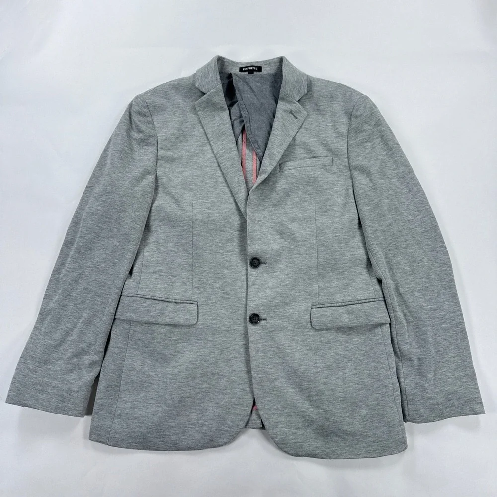 Express Mens Blazer 40R Slim Grey Jersey Knit Two Button Sport Coat Half Lined